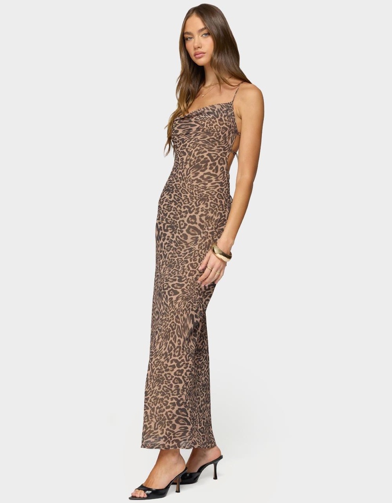 EDIKTED Ayanah Leopard Printed Backless Maxi Dress image number 3