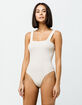SKY AND SPARROW Ribbed Square Neck Tan Womens Bodysuit image number 1