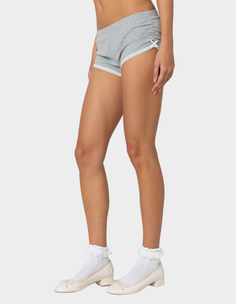 EDIKTED Kadence Ruched Lace Trim Shorts image number 3