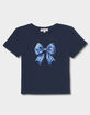 BOW Gingham Blue Bow Womens Baby Tee image number 2