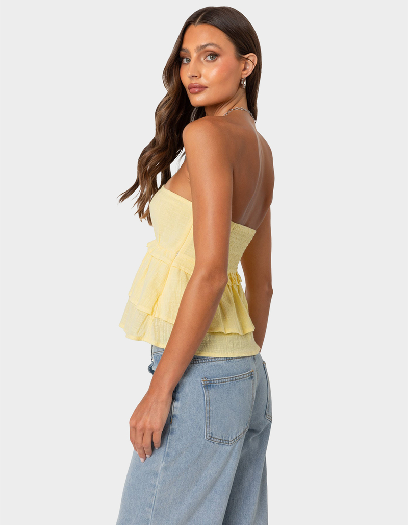 EDIKTED Linen Look Strapless Peplum Top image number 4