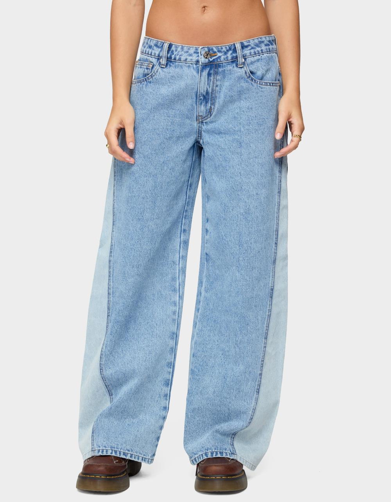 EDIKTED Genna Contrast Panel Low Rise Jeans image number 0