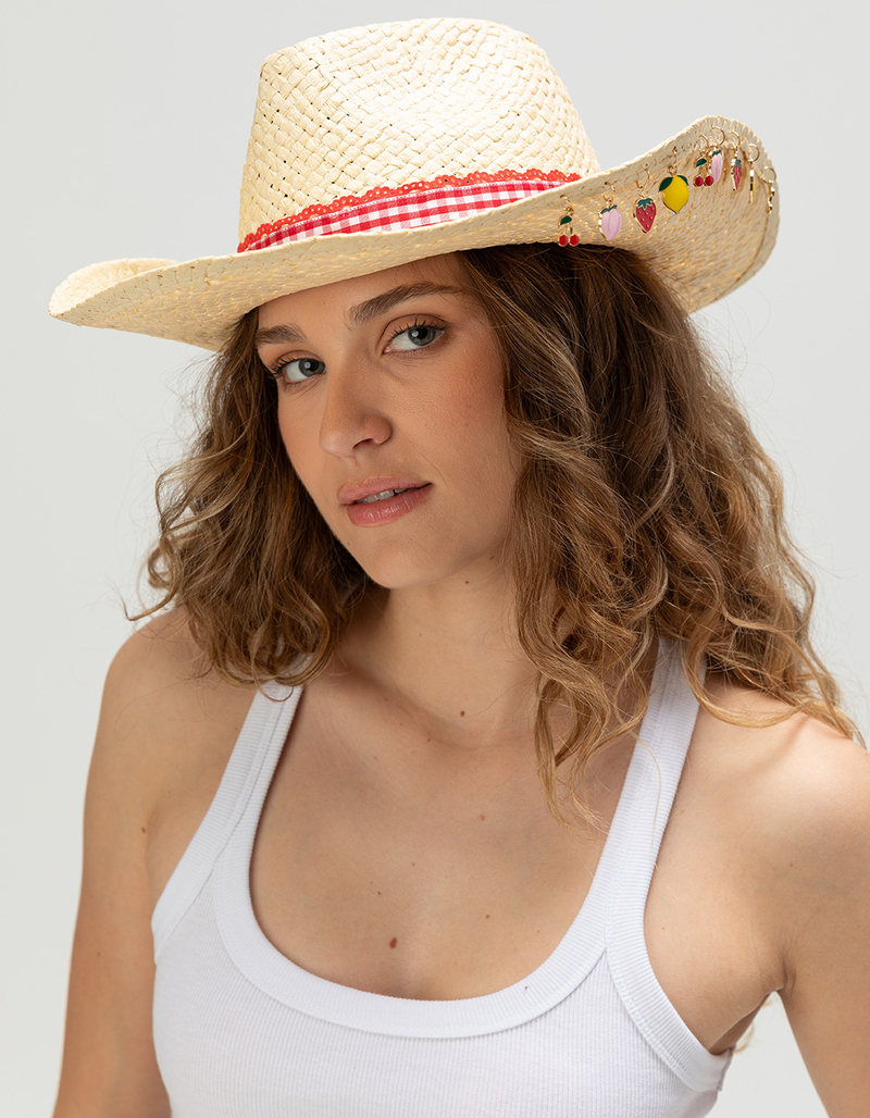 Multi Fruit Charm Straw Cowboy Hat image number 5