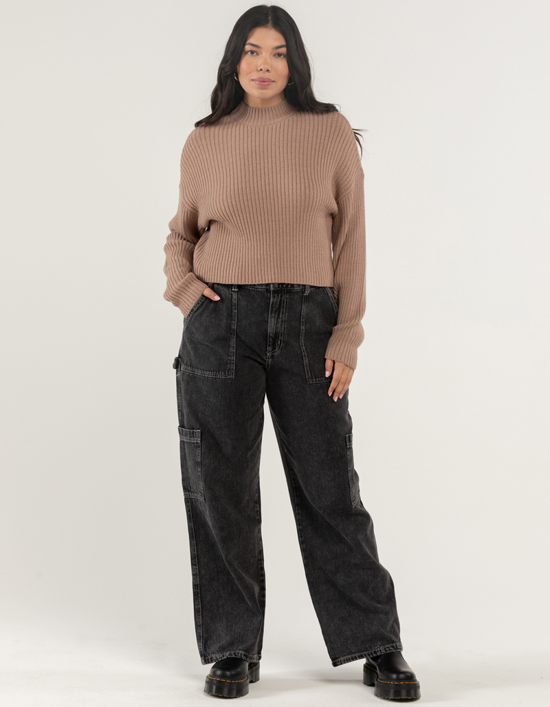 RSQ Womens Mock Neck Ribbed Drop Shoulder Sweater image number 3