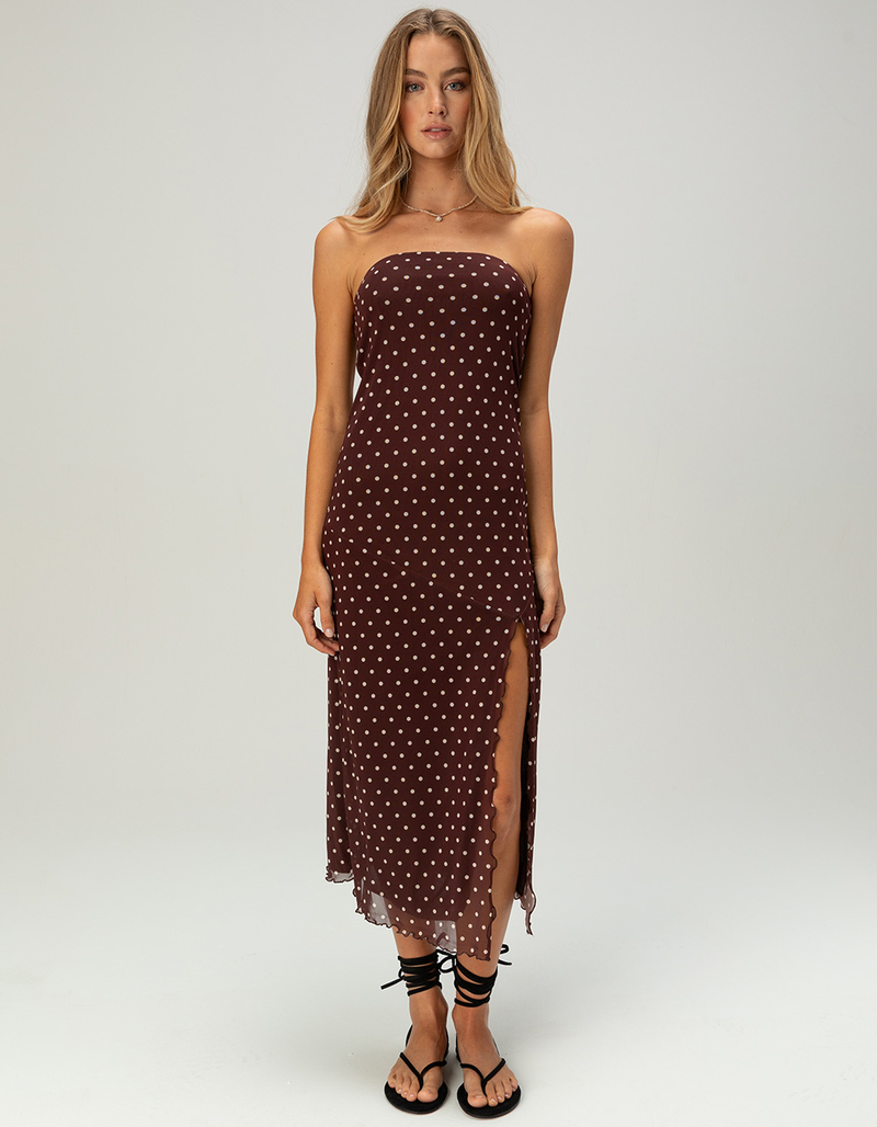 RSQ Womens Polka Dot Mesh Tube Midi Dress image number 0