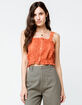 SKY AND SPARROW Eyelet Button Front Rust Womens Crop Cami image number 1