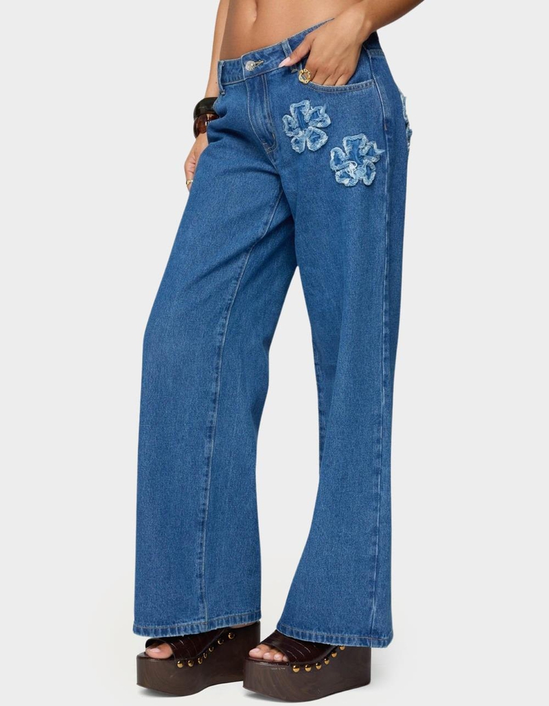 EDIKTED Flower Patch Low Rise Jeans image number 1