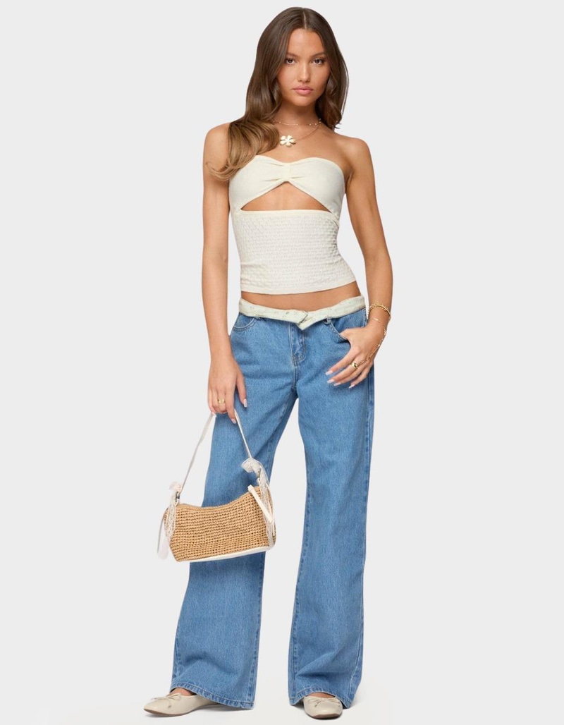 EDIKTED Floral Foldover Low Rise Jeans image number 4