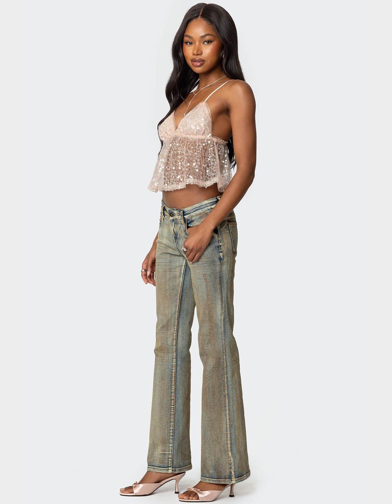 EDIKTED Sheer Sequin Babydoll Tank Top image number 3