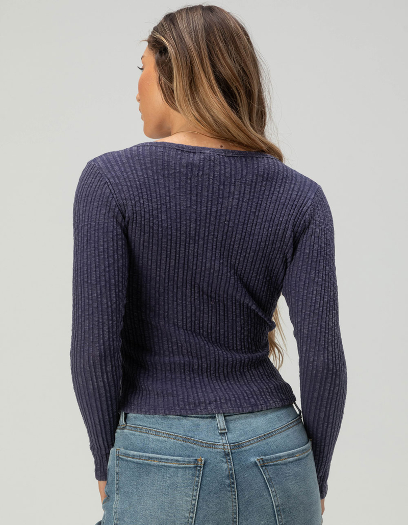 FULL TILT Womens Rib Long Sleeve Henley Top image number 3
