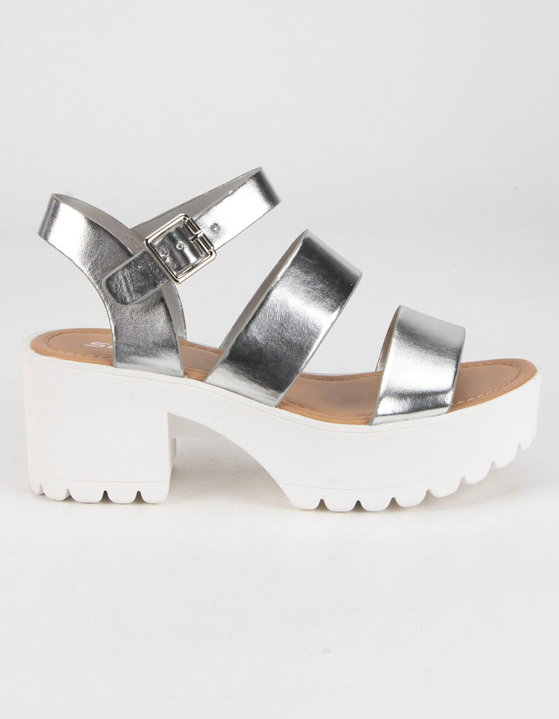 SODA Lug Sole Ankle Strap Womens Silver Platform Sandals image number 1