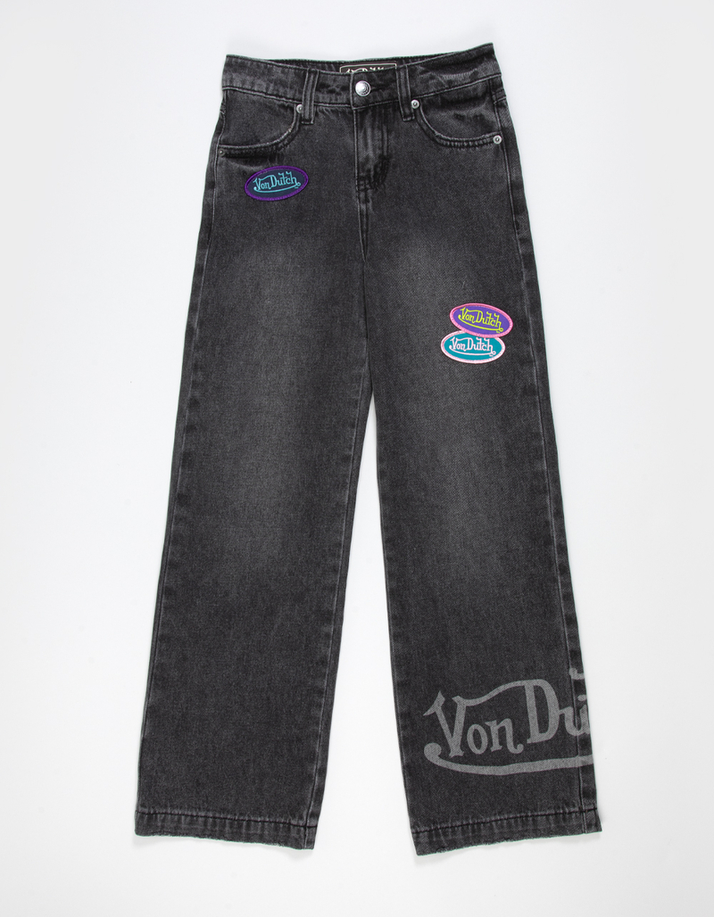 VON DUTCH Girls High Rise Patch Wide Leg Jeans image number 2