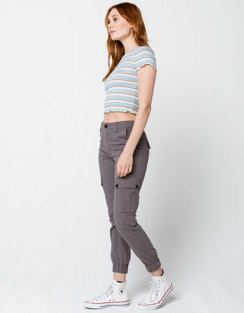 SKY AND SPARROW Stripe Womens Light Blue Baby Tee image number 3