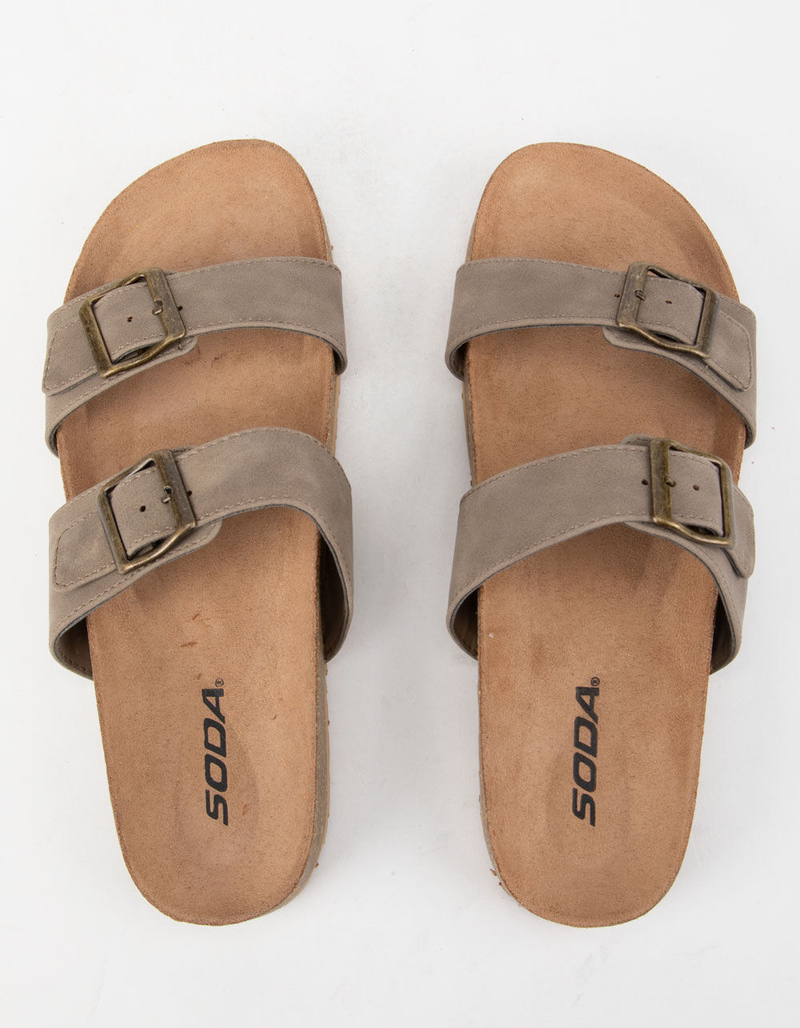 SODA Double Buckle Taupe Womens Slide Sandals image number 1