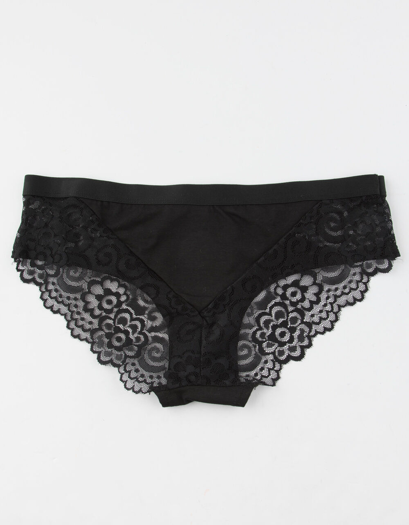 FULL TILT Lace Side & Back Black Bikini Panties image number 1