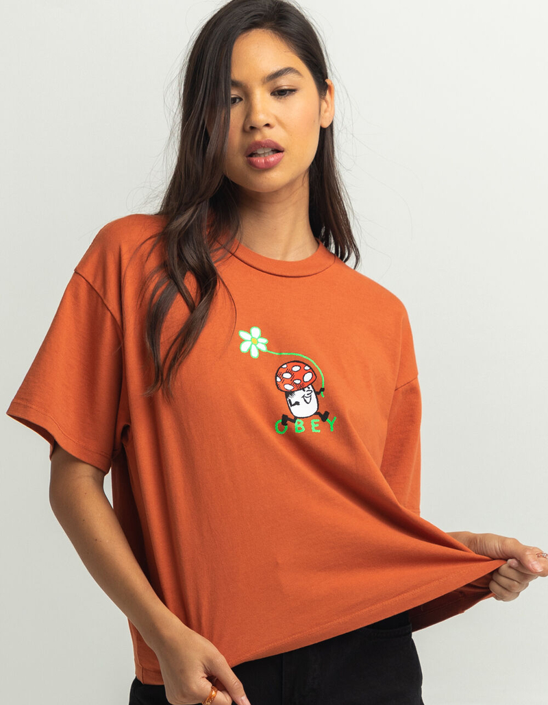 OBEY Mushroom Flower Womens Crop Tee image number 0