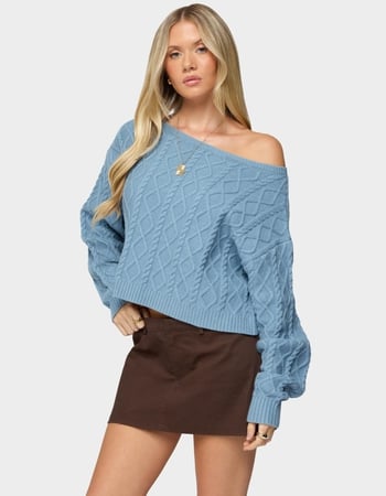 EDIKTED Oversized Off Shoulder Cable Knit Sweater Alternative Image