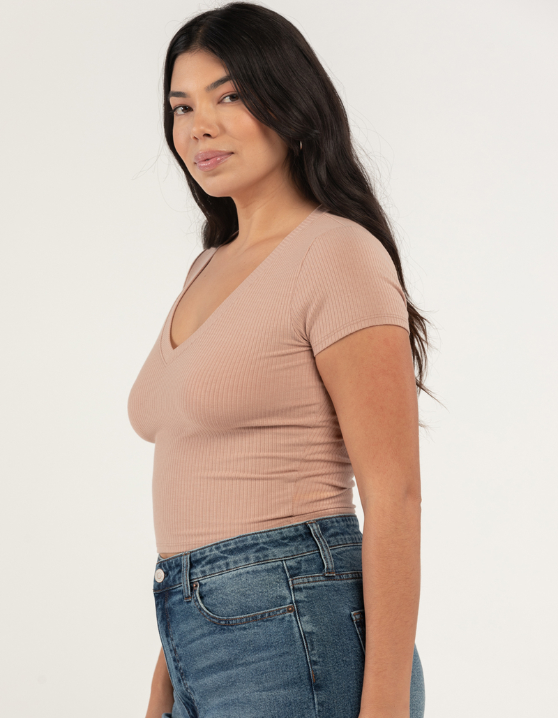 FULL TILT Essentials Womens V Neck Rib Tee image number 1