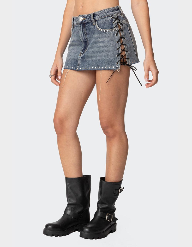 EDIKTED Casey Lace Up Denim Mini Skirt image number 3