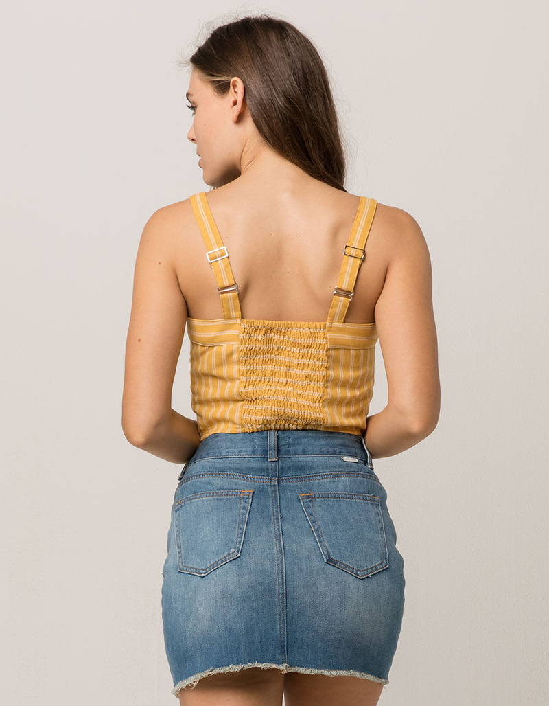 IVY & MAIN Stripe Button Front Mustard Womens Crop Tank image number 2