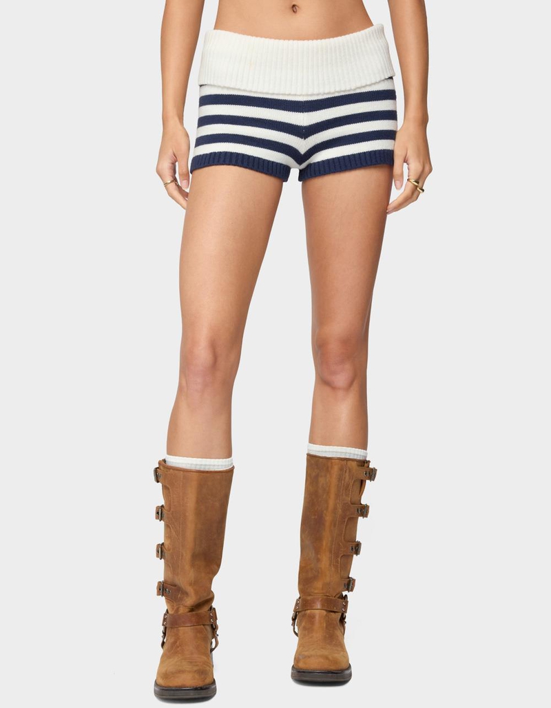 EDIKTED Saphi Striped Foldover Knit Shorts image number 0