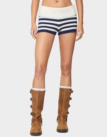 EDIKTED Saphi Striped Foldover Knit Shorts Primary Image
