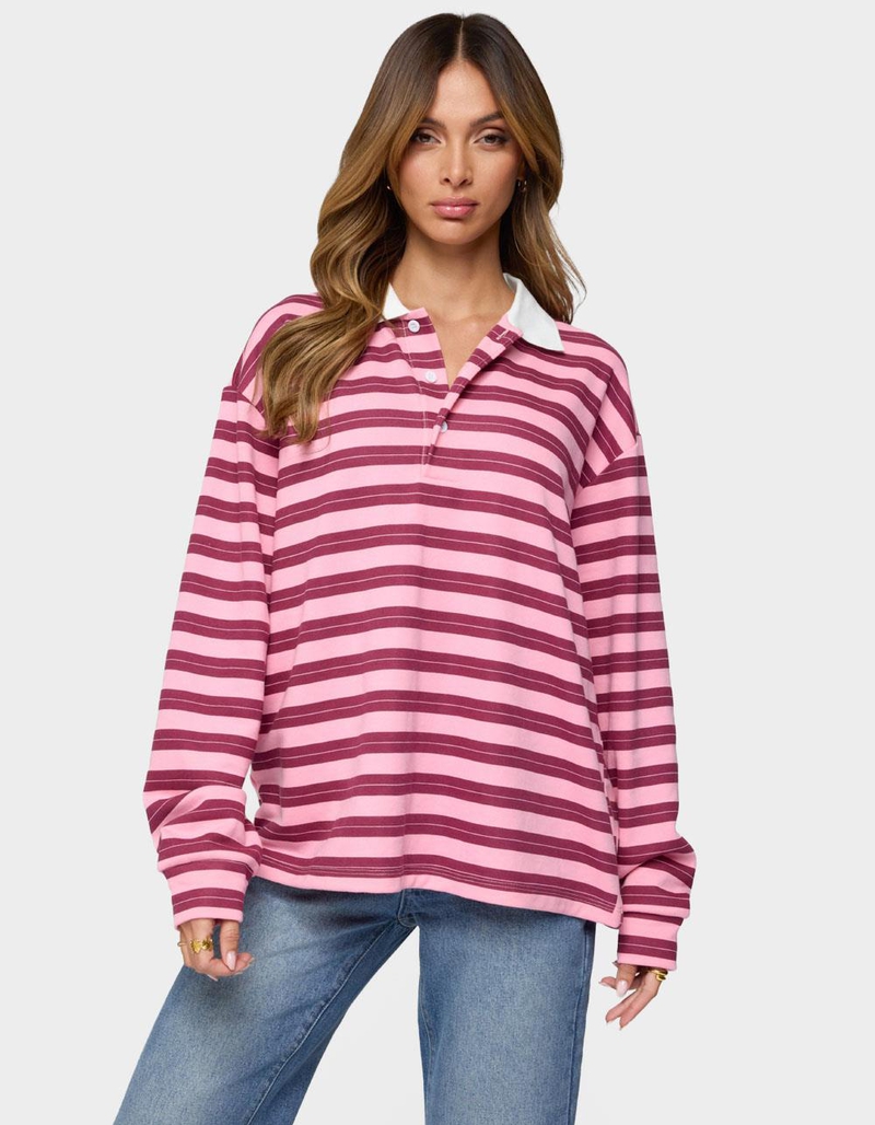EDIKTED Maureen Striped Polo Sweatshirt image number 0