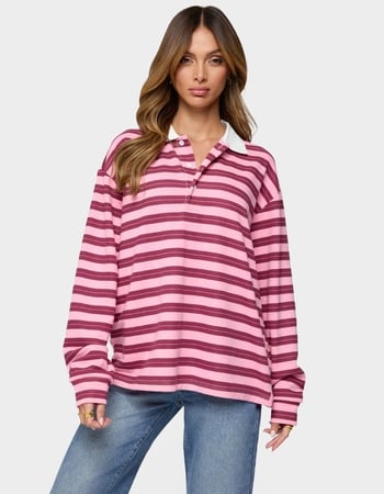 EDIKTED Maureen Striped Polo Sweatshirt Primary Image