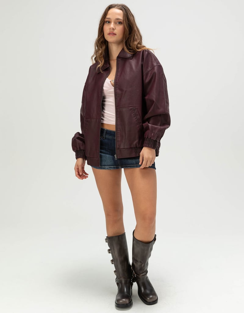 RSQ Womens Oversized Faux Leather Bomber Jacket image number 1