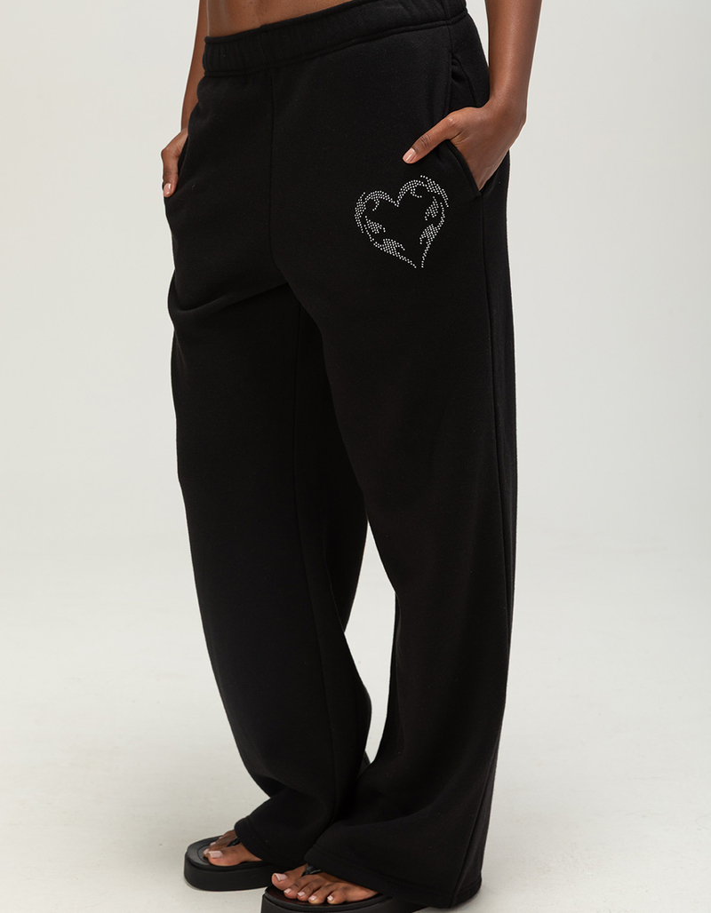 FULL TILT Rhinestone Heart Womens Wide Leg Sweatpants image number 2