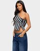 EDIKTED Button Striped One Shoulder Top image number 2