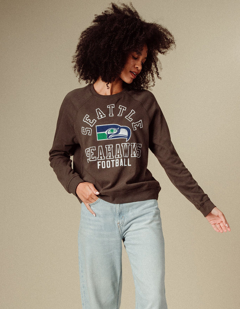 JUNK FOOD Seattle Seahawks Flocked Raglan Womens Crewneck Sweatshirt image number 3