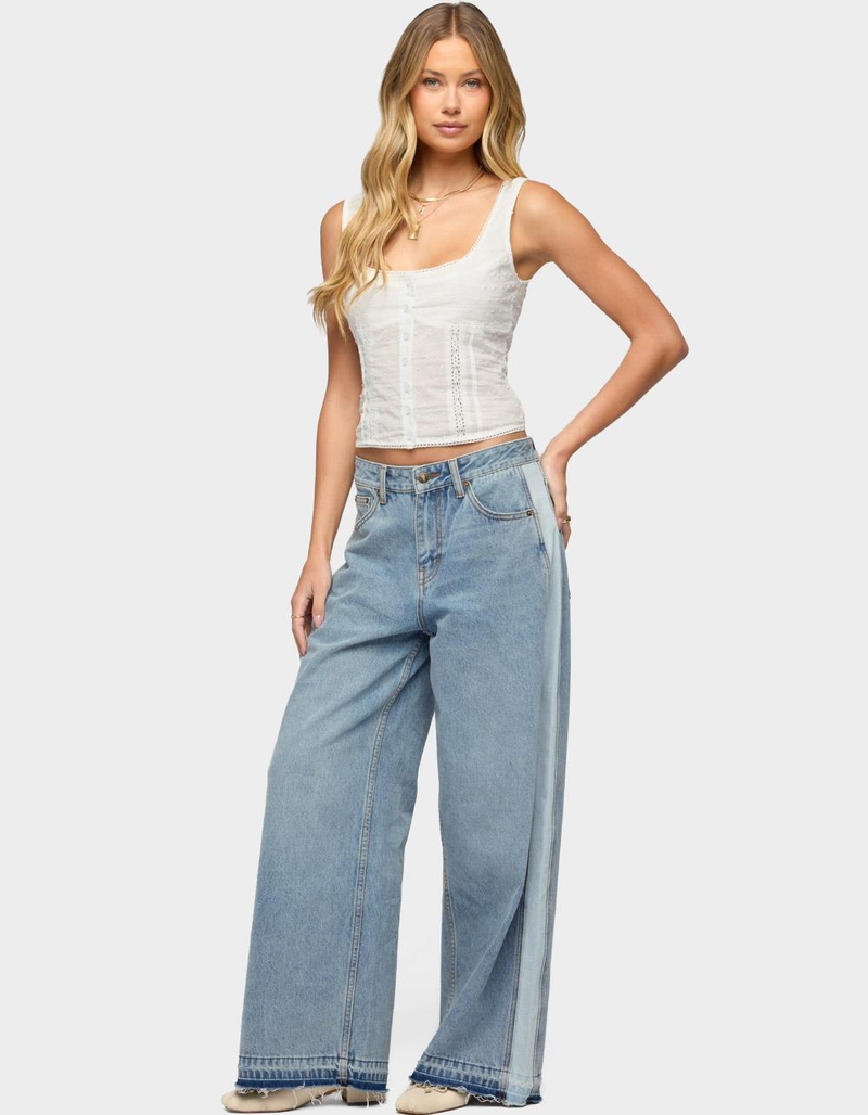 EDIKTED Cailin Contrast Panel Low Rise Baggy Jeans image number 3
