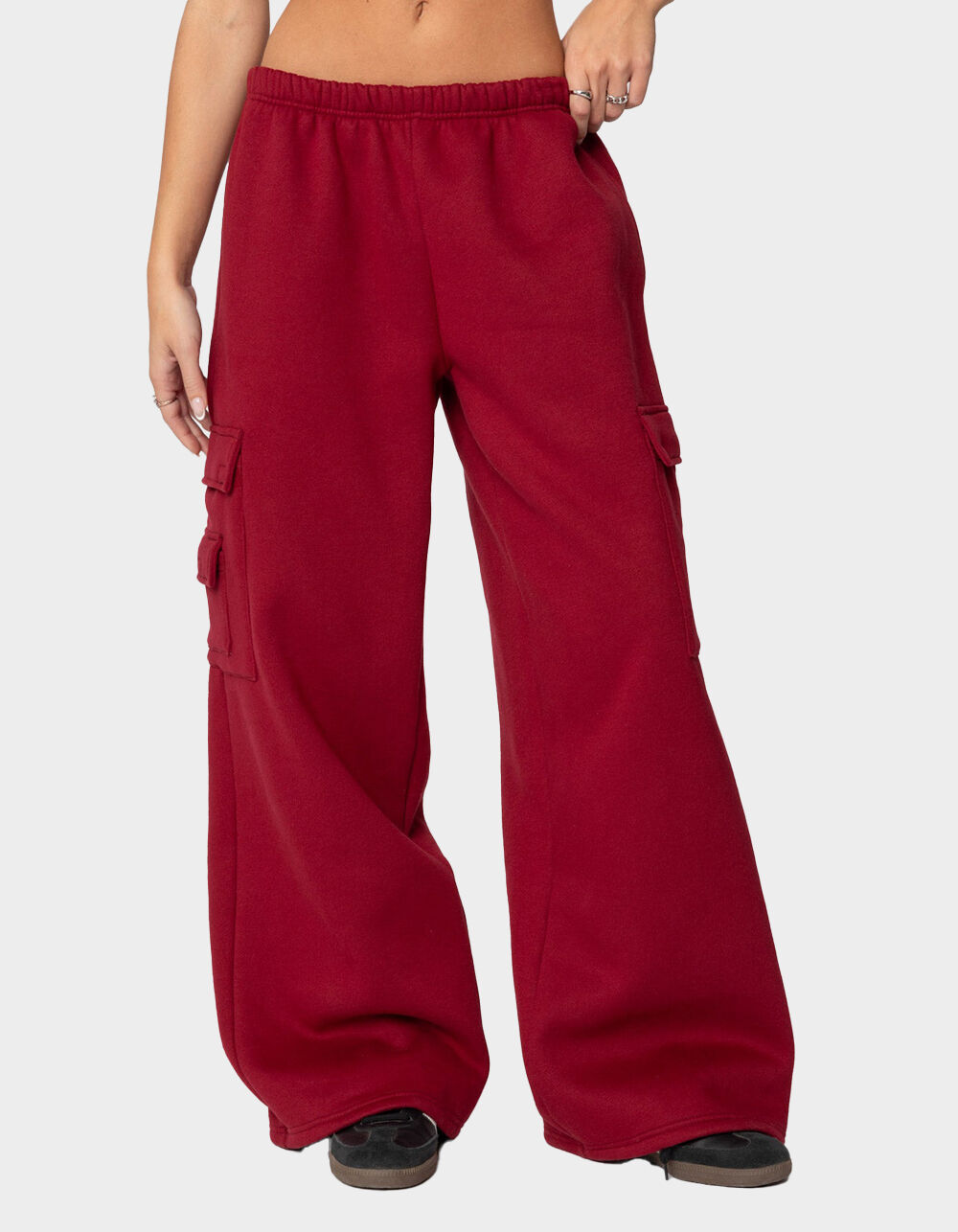 EDIKTED Wide Leg Cargo Sweatpants - DK RED | Tillys