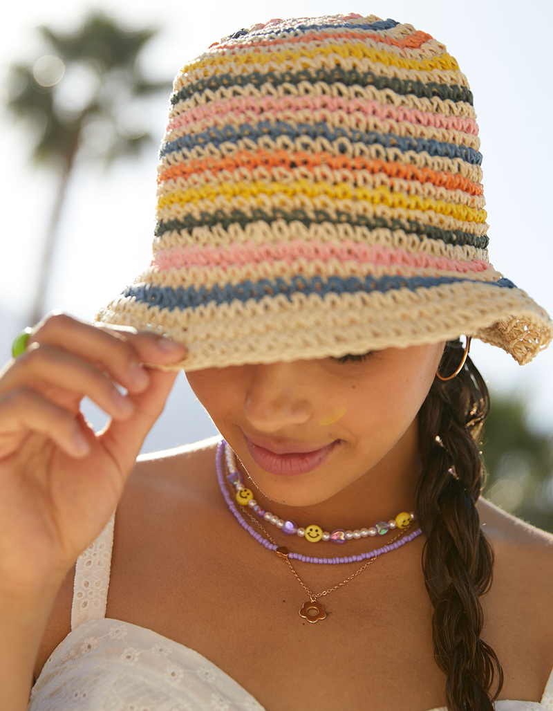 DAVID AND YOUNG Womens Striped Straw Bucket Hat image number 0