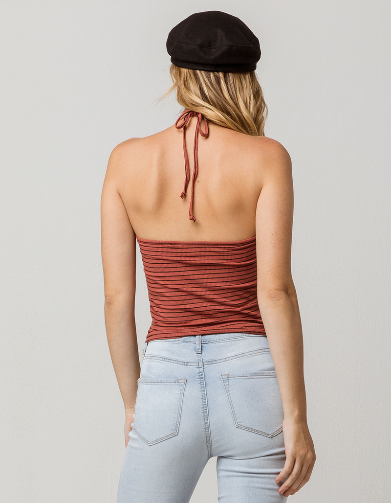 SKY AND SPARROW Ribbed Cinch Front Womens Halter Top image number 1