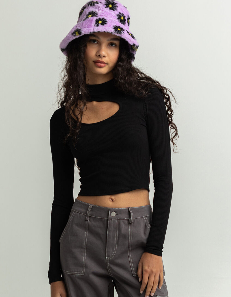 FULL TILT Mock Neck Side Cut Out Womens Crop Top image number 0