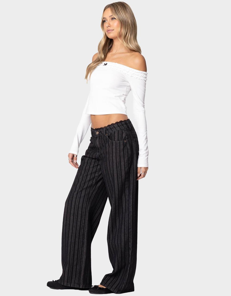 EDIKTED Lace Trim Striped Low Rise Jeans image number 2