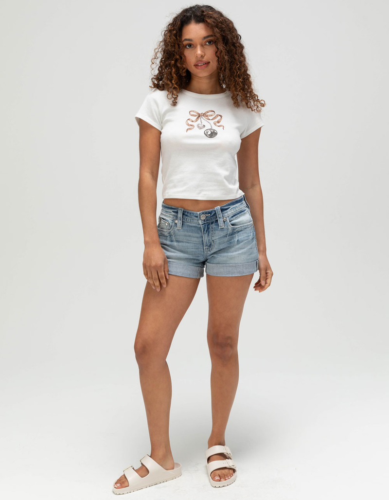 FULL TILT Bow Charm Womens Baby Tee image number 1