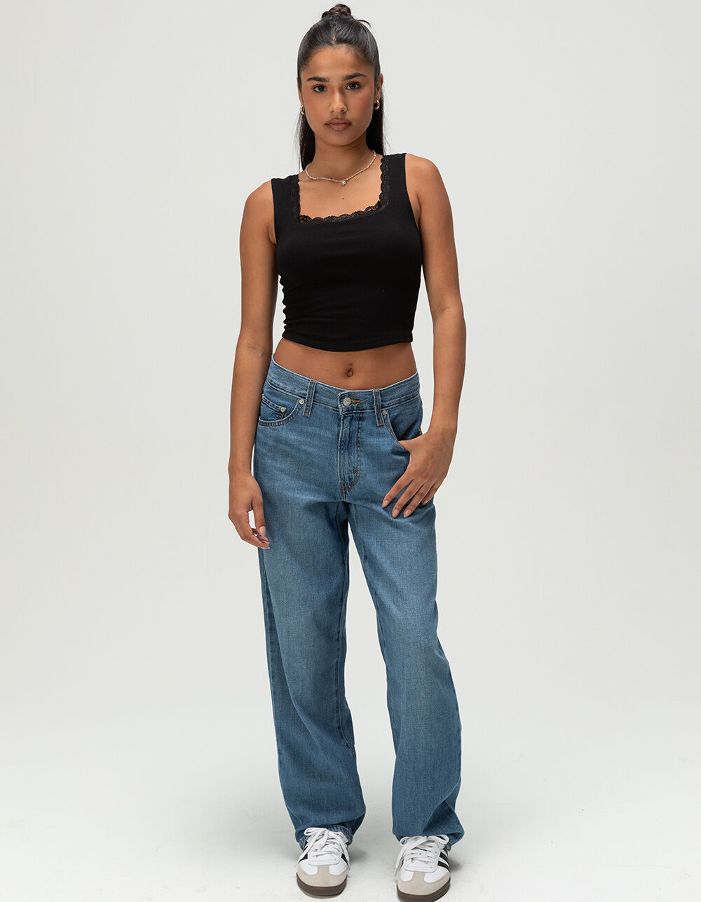 BOZZOLO Womens Lace Trim Square Neck Top - BLACK | Tillys