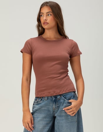 BOZZOLO Womens Rib Long Baby Tee Primary Image
