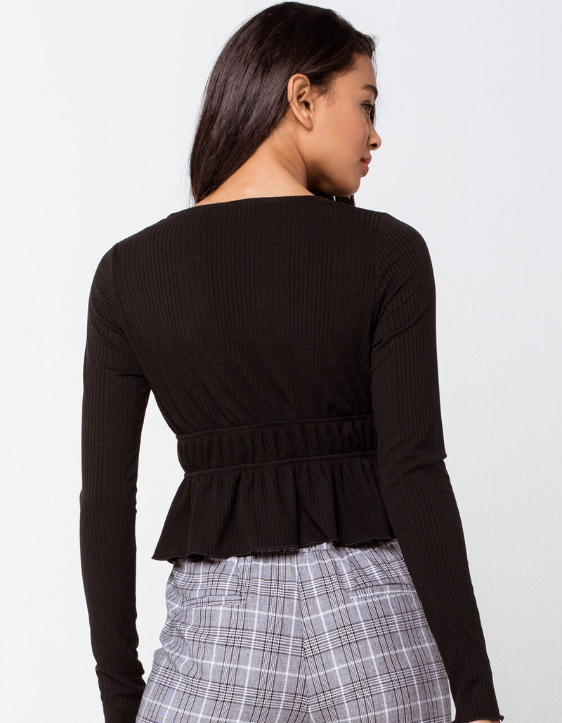 MILEY & MOLLY Ribbed Tie Front Womens Peplum Top image number 2