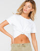 SKY AND SPARROW Knot Front Womens White Crop Top image number 1