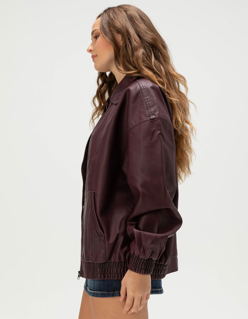 RSQ Womens Oversized Faux Leather Bomber Jacket image number 2