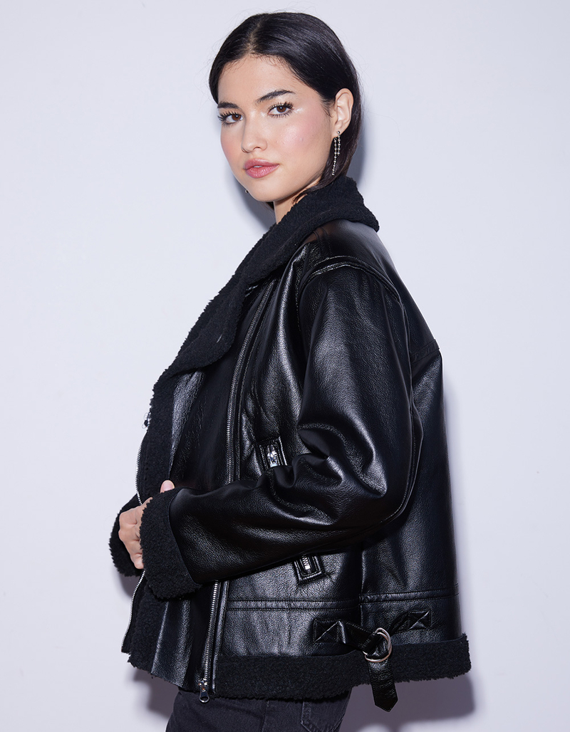 WEST OF MELROSE Faux Leather Shearling Womens Jacket image number 2