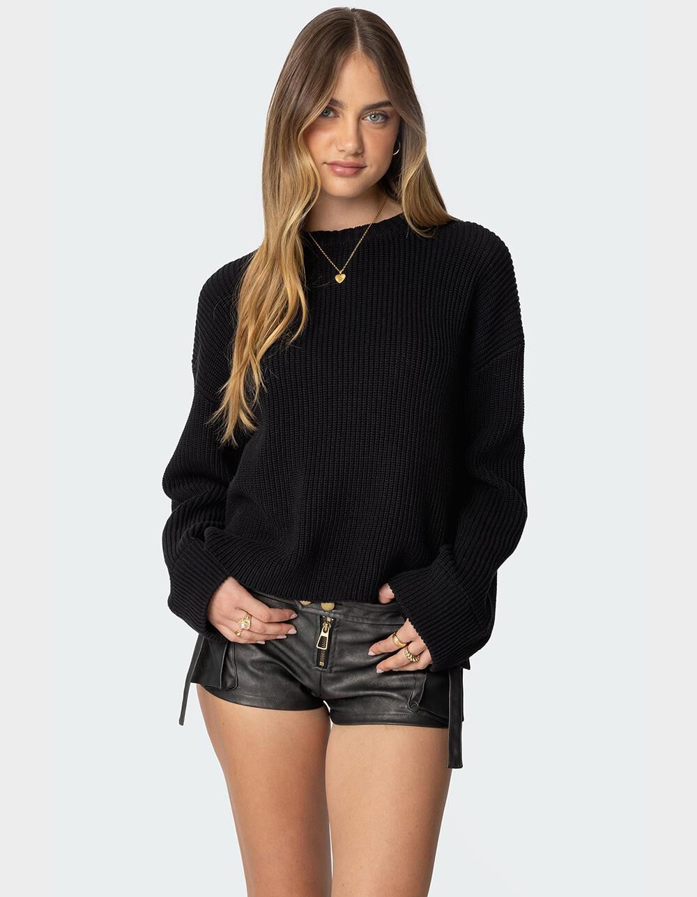 〜あい〜　TODAYFUL Washed Vneck Knit 黒 EDIKTED Marleen Oversized Knit Sweater - BLACK | Tillys