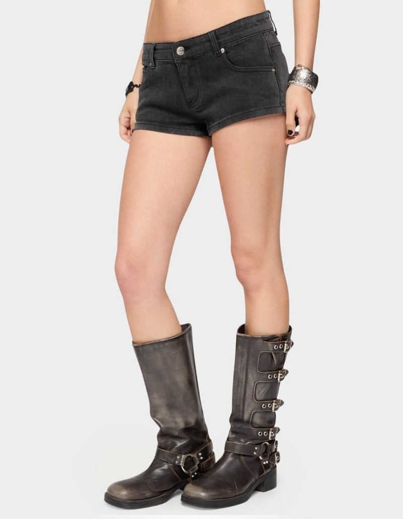EDIKTED Syra Zipper Low Rise Denim Shorts image number 1