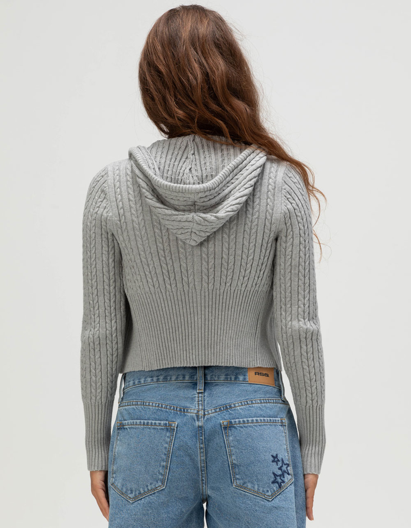 RSQ Womens Cable Knit Zip-Up Hooded Sweater image number 3