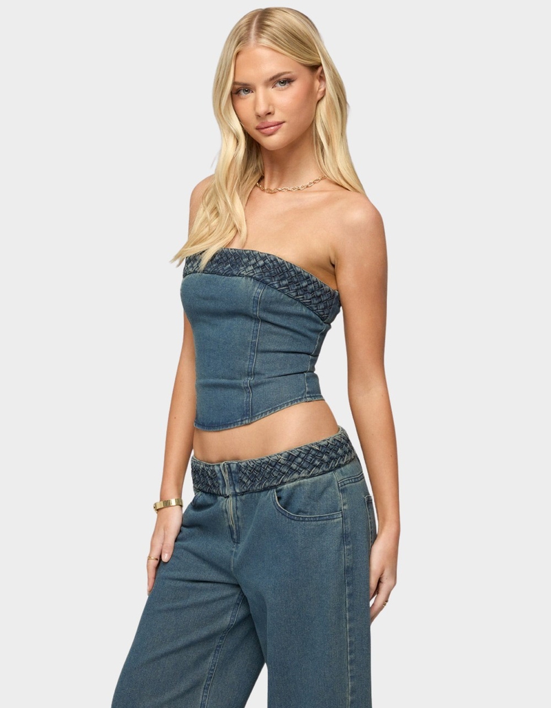 EDIKTED Braidey Strapless Denim Top image number 1