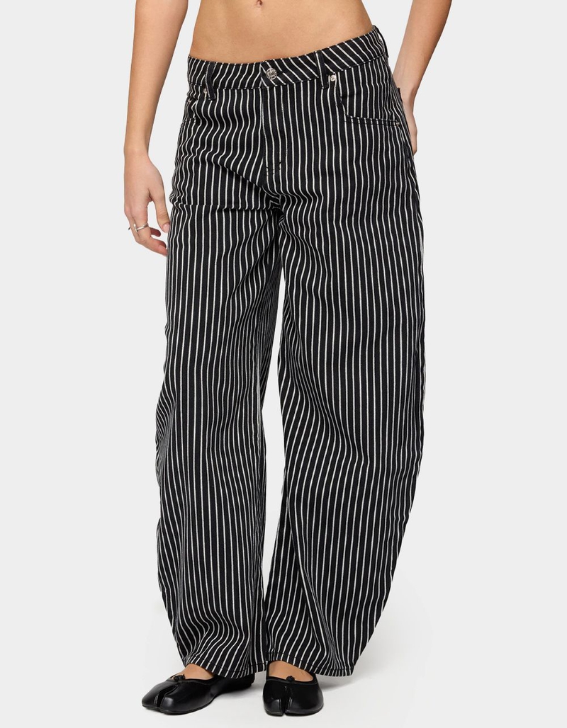 EDIKTED Pinstripe Low Rise Barrel Leg Jeans image number 0